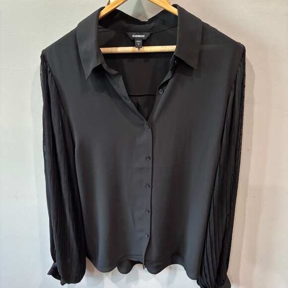 Express Tops - Express Black Button-Up Blouse
